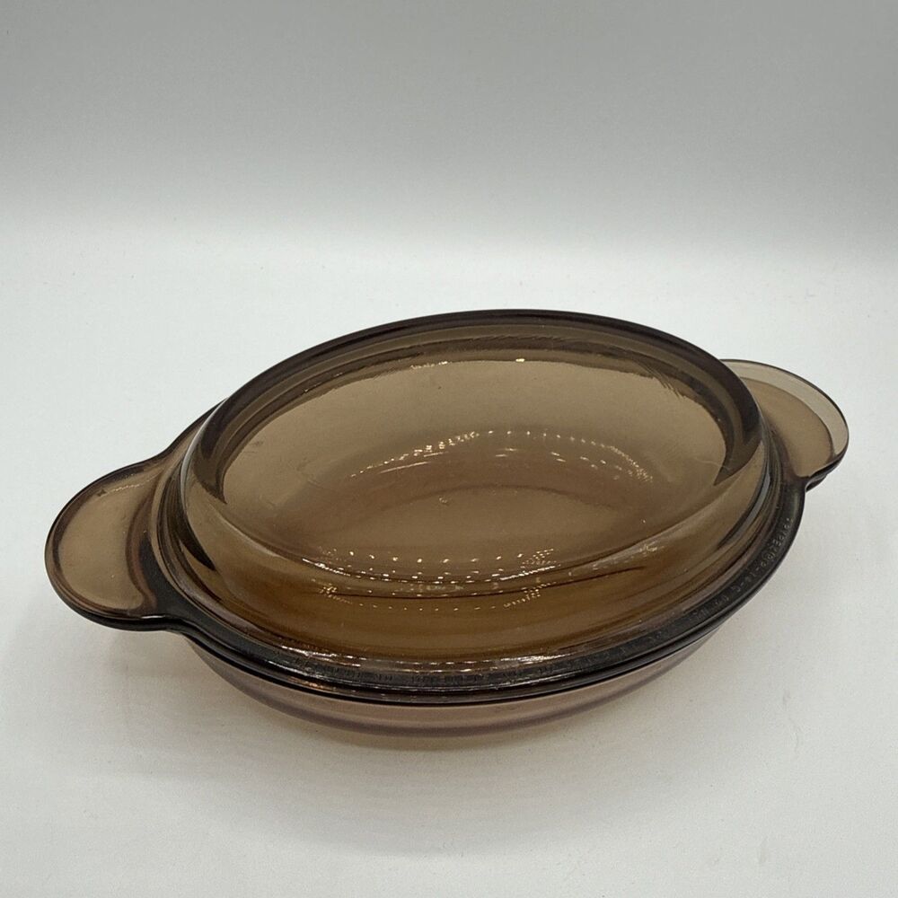 Pyrex Vision Casserette V-14-B Corning Ware Oval Casserole Lid P-14-C Amber USA